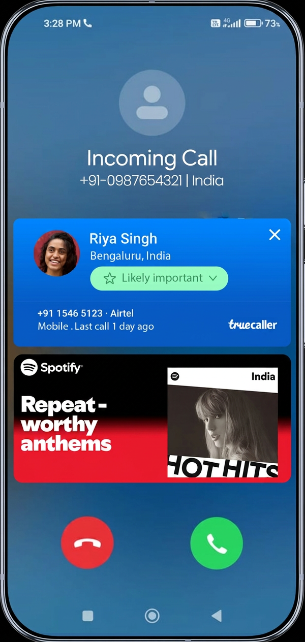 Truecaller masthead ad shown on an incoming call screen